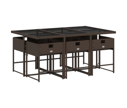 Set comedor de jardín 7 pzas con cojines ratán sintético marrón