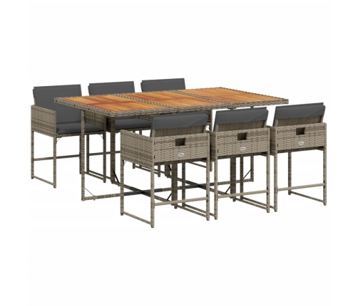 Set comedor jardín 7 pzas y cojines ratán sintético gris