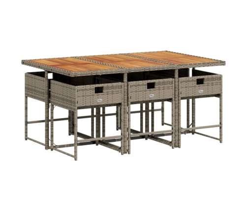 Set comedor jardín 7 pzas y cojines ratán sintético gris
