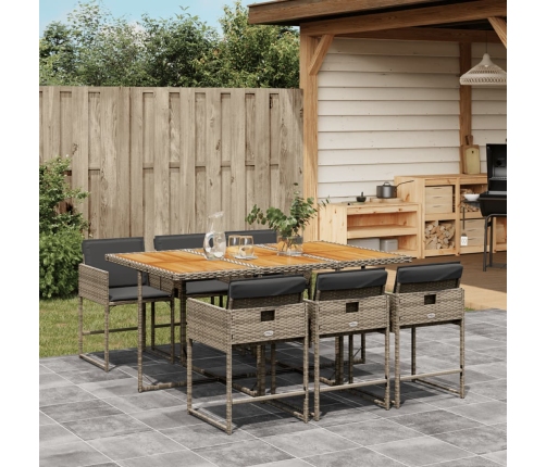Set comedor jardín 7 pzas y cojines ratán sintético gris