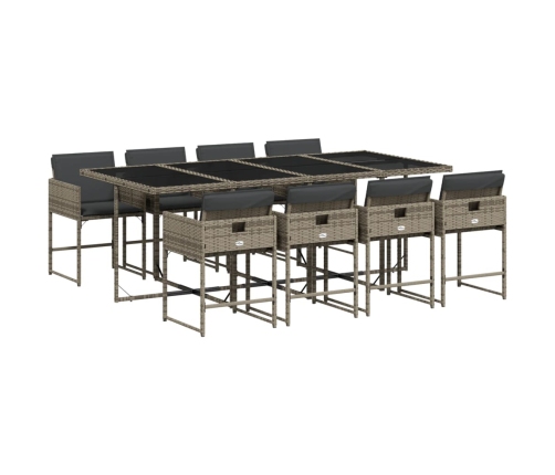 Set comedor jardín 9 pzas y cojines ratán sintético gris