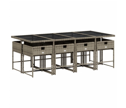 Set comedor jardín 9 pzas y cojines ratán sintético gris