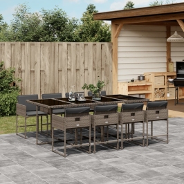 Set comedor jardín 9 pzas y cojines ratán sintético gris