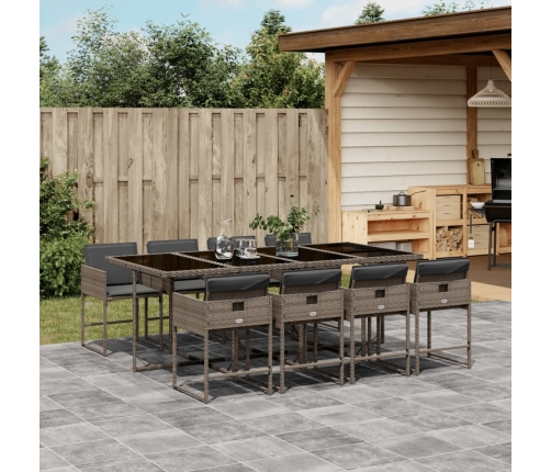 Set comedor jardín 9 pzas y cojines ratán sintético gris