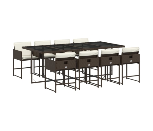 Set comedor para jardín 9 pzas y cojines ratán sintético marrón