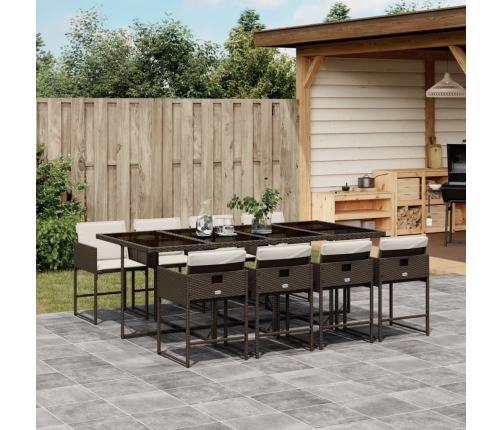 Set comedor para jardín 9 pzas y cojines ratán sintético marrón