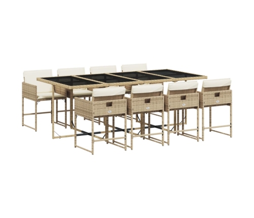 Set comedor de jardín 9 pzas con cojines ratán sintético beige