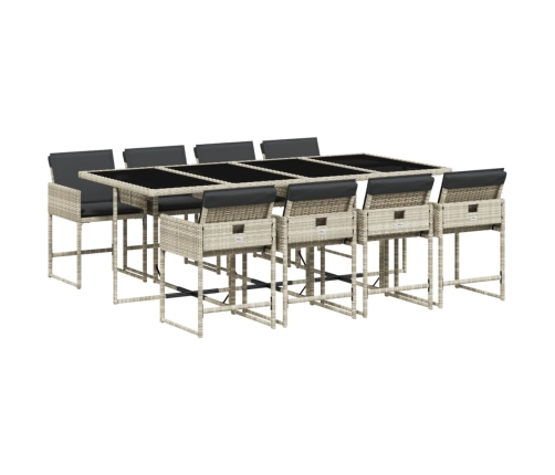Set comedor de jardín 9 pzas cojines ratán sintético gris claro