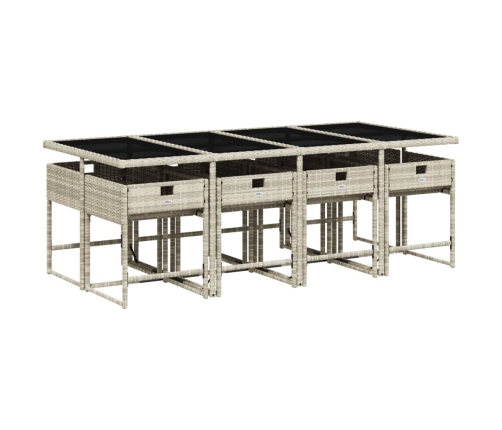Set comedor de jardín 9 pzas cojines ratán sintético gris claro