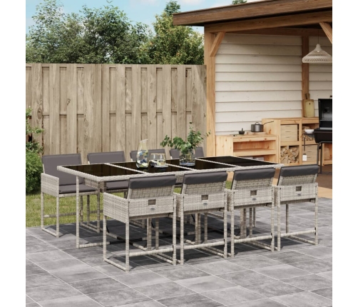 Set comedor de jardín 9 pzas cojines ratán sintético gris claro