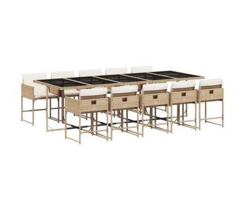 Set comedor de jardín 11 pzas con cojines ratán sintético beige
