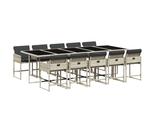 Set de comedor de jardín 11 pzas y cojines ratán sintético gris