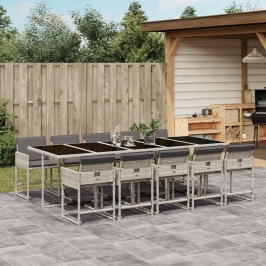 Set de comedor de jardín 11 pzas y cojines ratán sintético gris