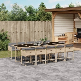 Set comedor de jardín 11 pzas con cojines ratán sintético beige