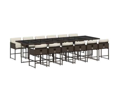 Set muebles de jardín 13 pzas y cojines ratán sintético marrón