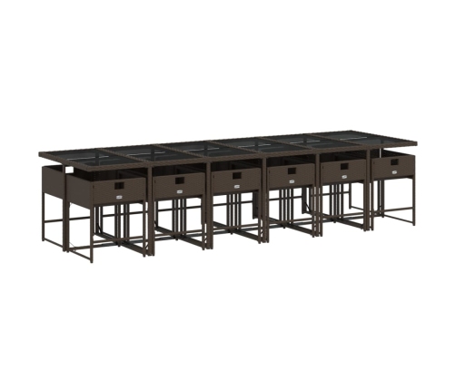 Set muebles de jardín 13 pzas y cojines ratán sintético marrón