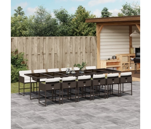 Set muebles de jardín 13 pzas y cojines ratán sintético marrón