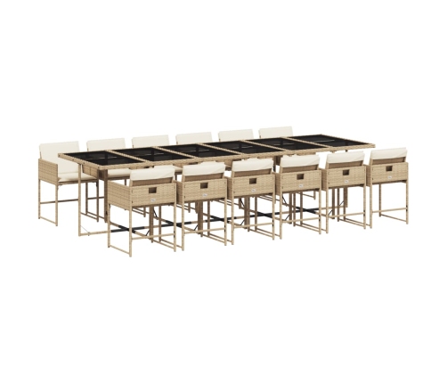 Set comedor de jardín con cojines 13 pzas ratán sintético beige