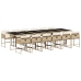 Set comedor de jardín con cojines 13 pzas ratán sintético beige