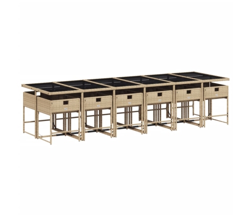 Set comedor de jardín con cojines 13 pzas ratán sintético beige