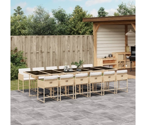 Set comedor de jardín con cojines 13 pzas ratán sintético beige