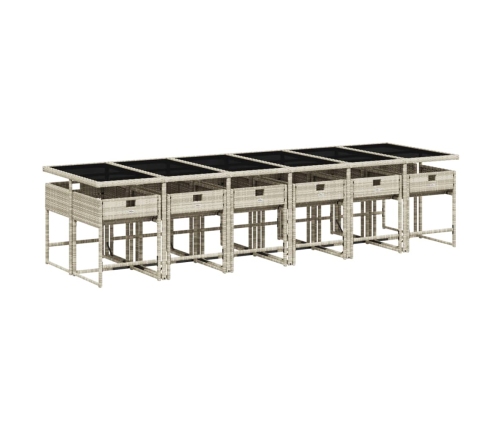 Set comedor jardín y cojines 13 pzas ratán sintético gris claro