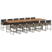 Set comedor de jardín con cojines 13 pzas ratán sintético gris