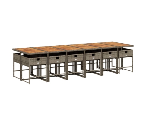 Set comedor de jardín con cojines 13 pzas ratán sintético gris
