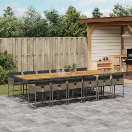 Set comedor de jardín con cojines 13 pzas ratán sintético gris