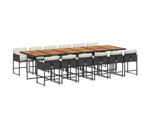 Set comedor de jardín con cojines 13 pzas ratán sintético negro