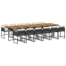 Set comedor de jardín con cojines 13 pzas ratán sintético negro