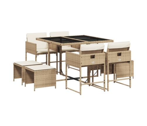 Set comedor de jardín 9 pzas con cojines ratán sintético beige