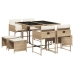 Set comedor de jardín 9 pzas con cojines ratán sintético beige