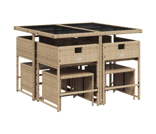 Set comedor de jardín 9 pzas con cojines ratán sintético beige