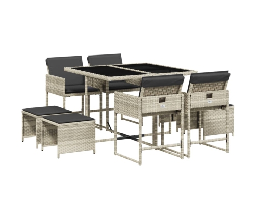 Set comedor de jardín 9 pzas cojines ratán sintético gris claro
