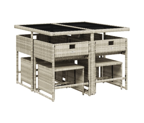 Set comedor de jardín 9 pzas cojines ratán sintético gris claro
