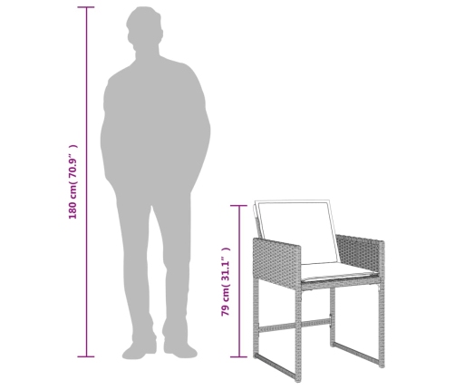 Set comedor de jardín 9 pzas cojines ratán sintético gris claro