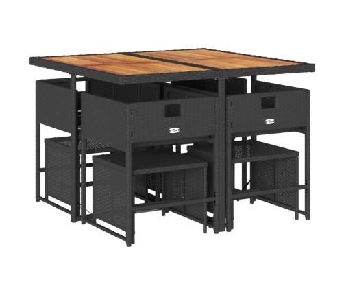 Set de comedor de jardín 9 pzas y cojines ratán sintético negro