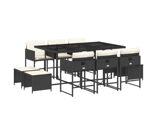 Set de comedor jardín 11 pzas con cojines ratán sintético negro