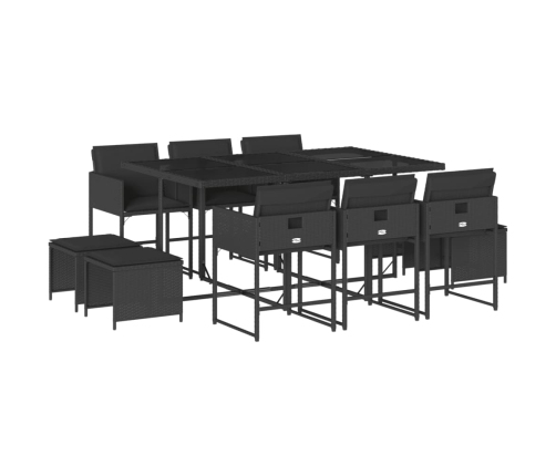 Set de comedor jardín 11 pzas con cojines ratán sintético negro