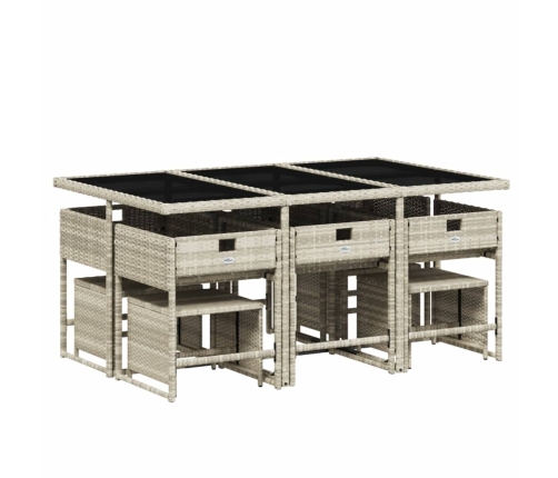 Set de comedor de jardín 11 pzas y cojines ratán sintético gris