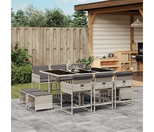 Set de comedor de jardín 11 pzas y cojines ratán sintético gris