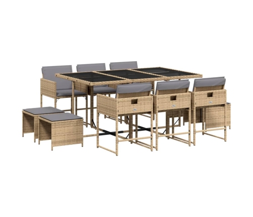 Set comedor de jardín 11 pzas con cojines ratán sintético beige
