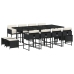 Set comedor de jardín con cojines 13 pzas ratán sintético negro