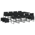 Set comedor de jardín con cojines 13 pzas ratán sintético negro