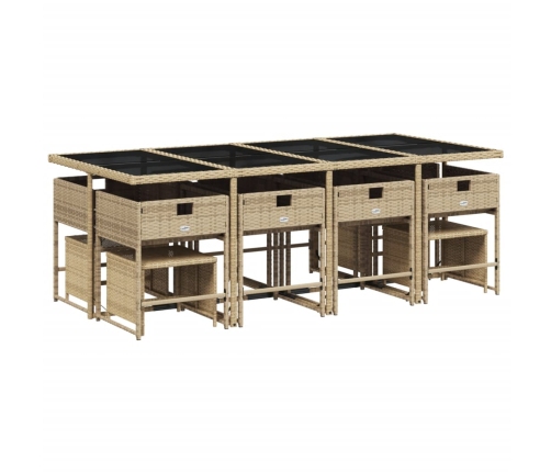 Set comedor de jardín con cojines 13 pzas ratán sintético beige