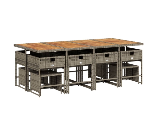 Set comedor de jardín con cojines 13 pzas ratán sintético gris