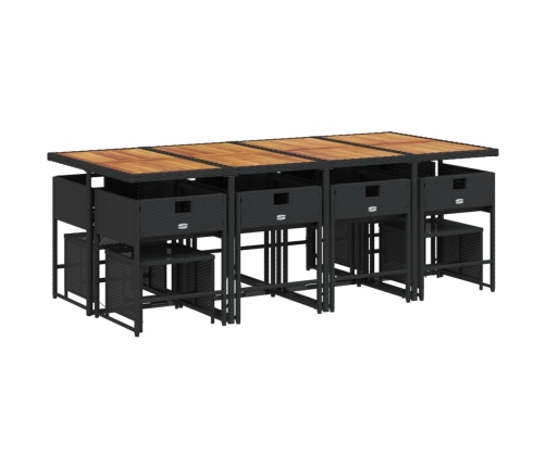 Set comedor de jardín con cojines 13 pzas ratán sintético negro