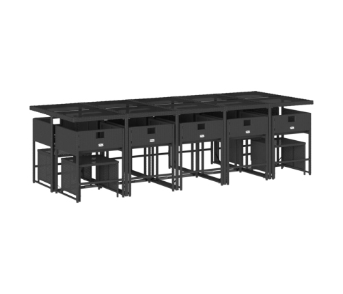 Set comedor de jardín con cojines 15 pzas ratán sintético negro