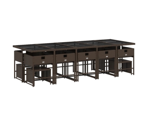 Set comedor de jardín y cojines 15 pzas ratán sintético marrón